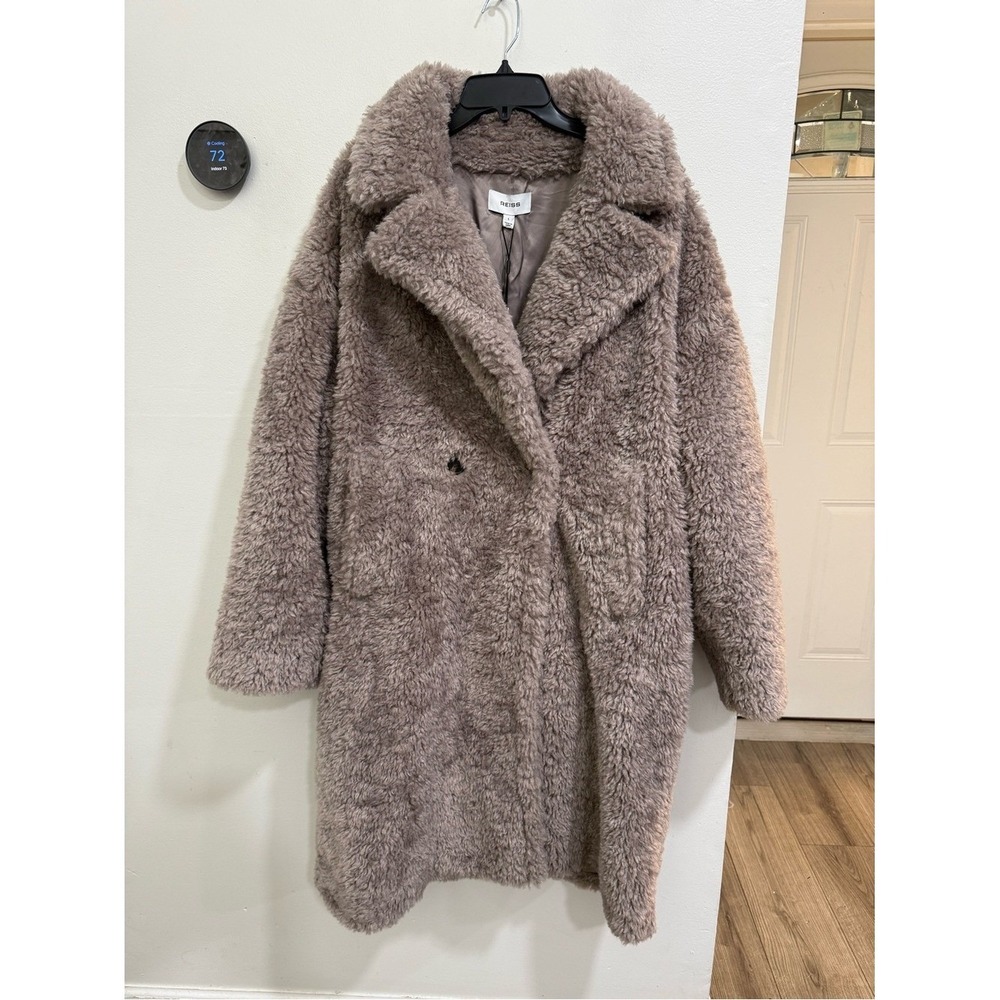 NWT Reiss Darla Faux Fur Coat in MINK NEUTRAL Sz L - Picture 4 of 12